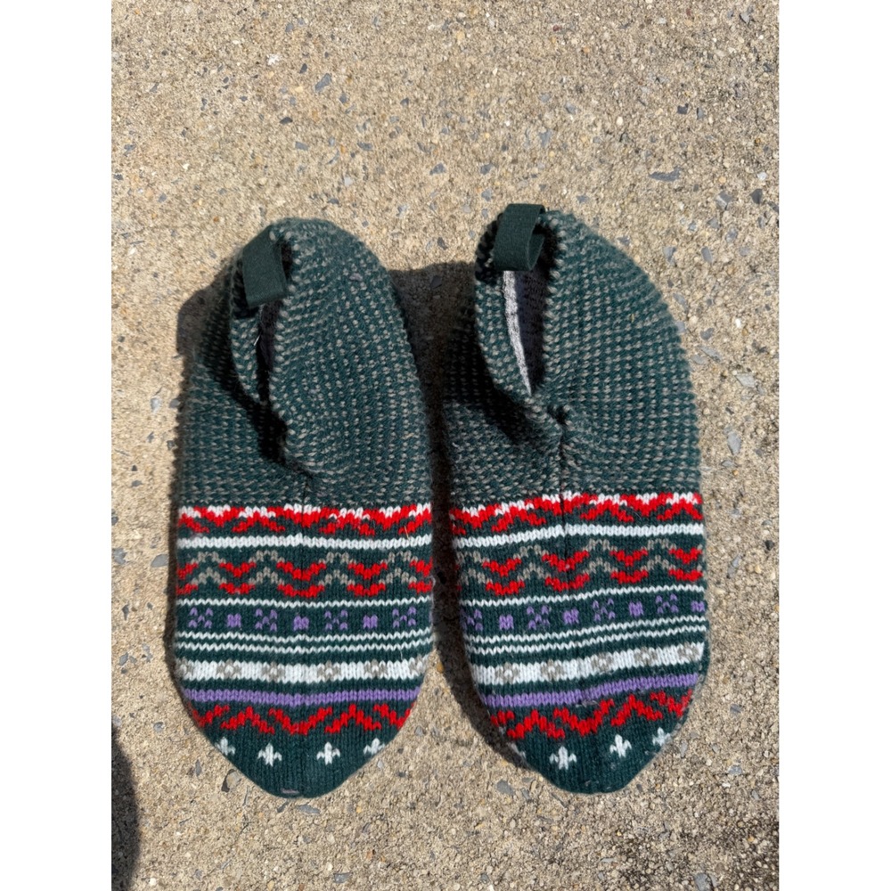 Bombas Gripper Slippers Green Fair Isle Knit Slipper Socks Small